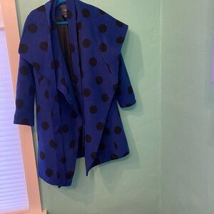 Modcloth Blue Intelligent Around Town Wool Blend Polka Dot Belted Peacoat XL